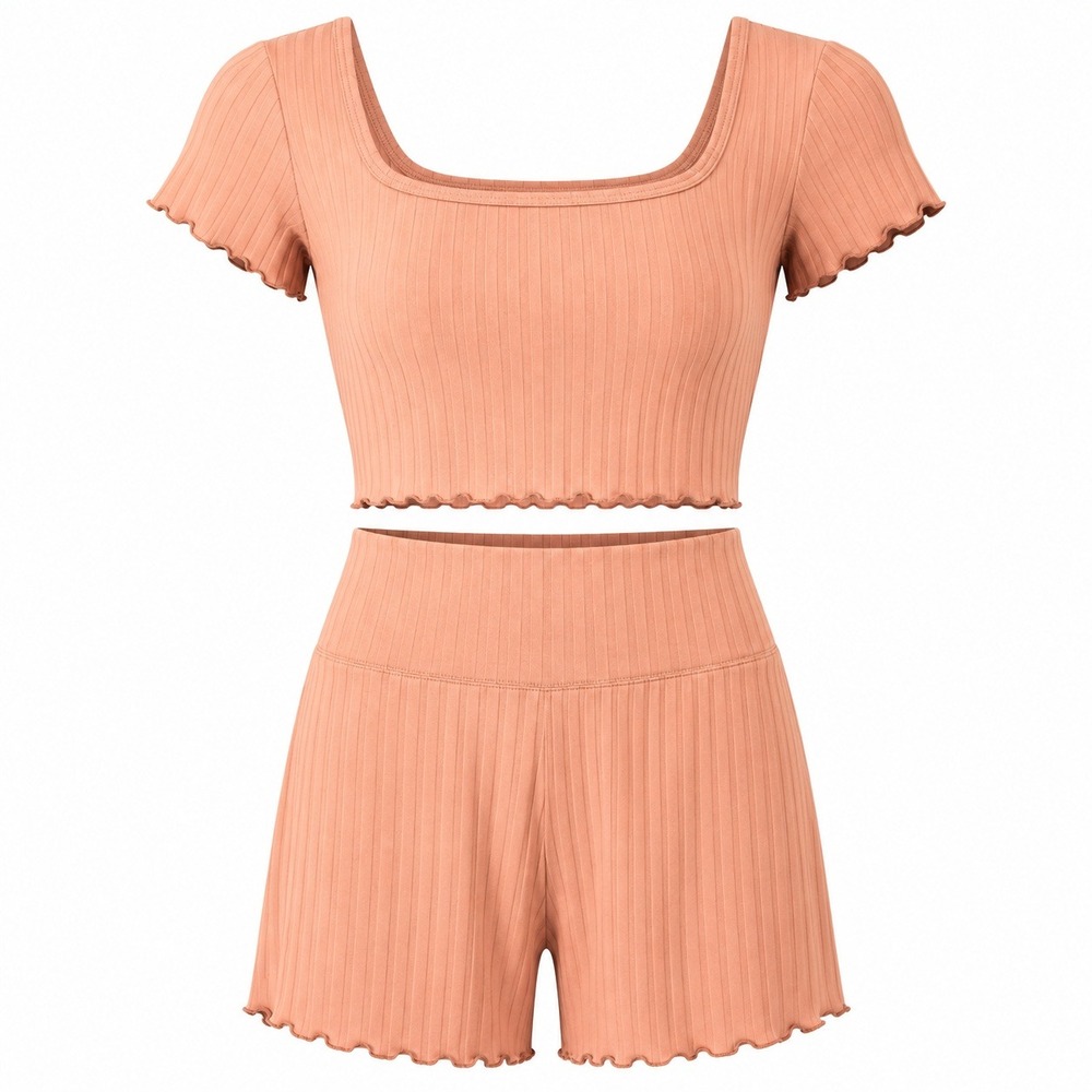 Aerie OFFLINE 2PC Set S Mauve Ribbed Crop Top Biker Shorts Lettuce Athleisure